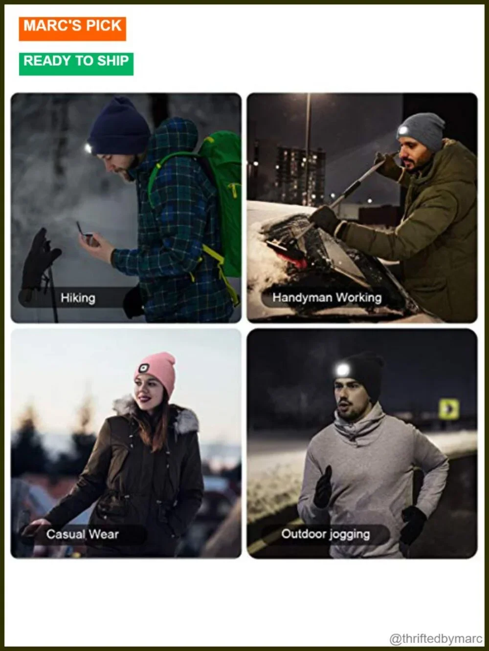 Unisex USB Rechargeable LED Beanie with Light Hands Free Headlamp Winter Knit